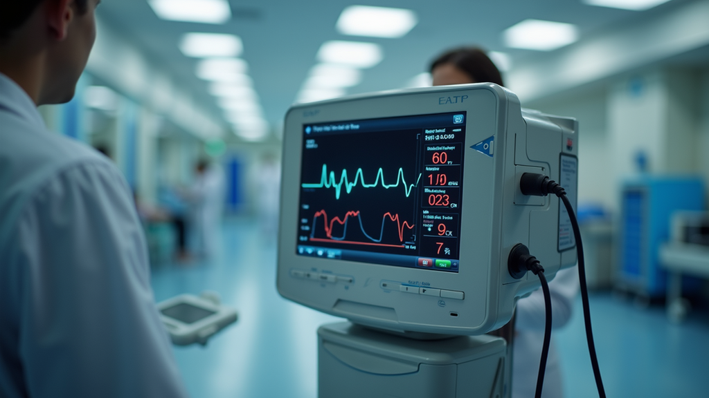 Eye-level view of a remote health monitoring device displaying patient data